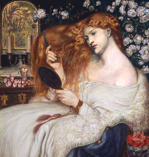 Pintura estilo prerrafaelista en acuarela, por el inglés Rossetti. 