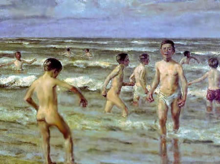 Niños en la playa, expresionismo por Liebermann.
