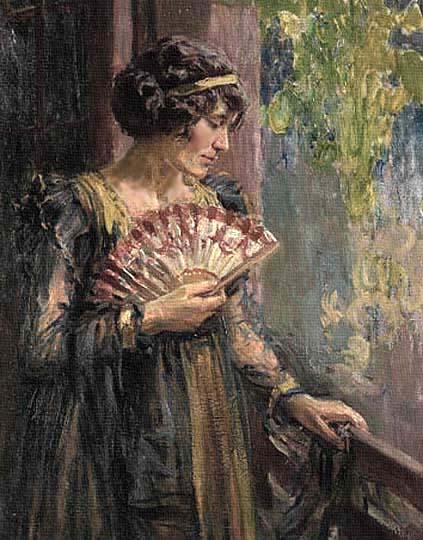 Mujer con abanico, retrato por el impresionista Grafton.