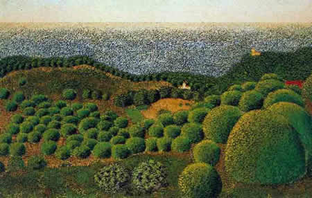 Cerros, bosque y mar pintados por el modernista Badía.