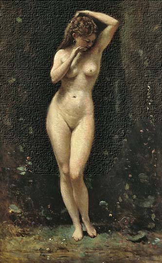 Retrato de mujer desnuda al estilo preimpresionista por Corot.