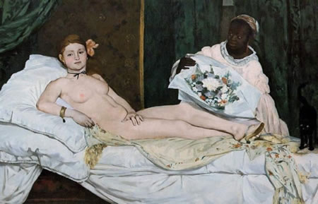 Olimpia desnuda, pintura del 1900 por el francés Manet.