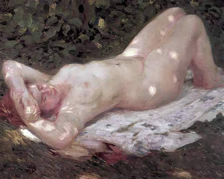 Pintura naturalista de desnudo por el americano Parker.