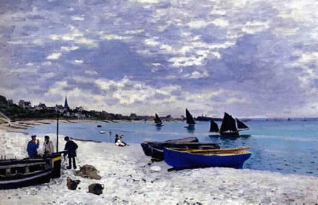 Vista con botes y veleros, pintura impresionista por Monet.