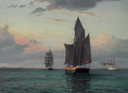 Barcos a vela, pintura danesa  por Olsen.