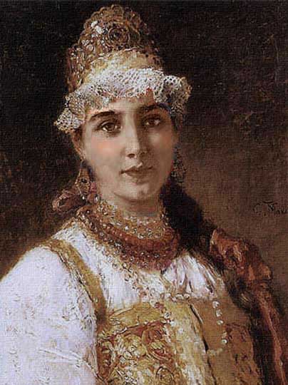 Novia rusa retratada antes del impresionismo por Makovsky.