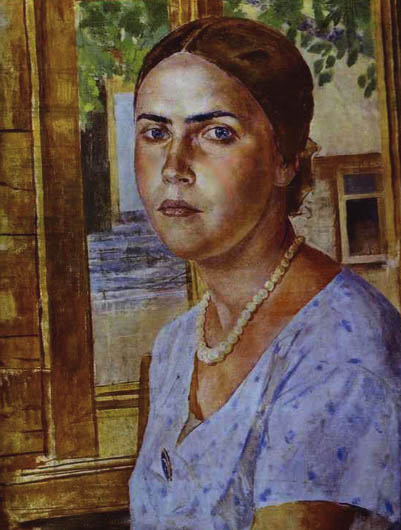 Retrato de mujer, simbolismo soviético por Petrov-Vodkin.