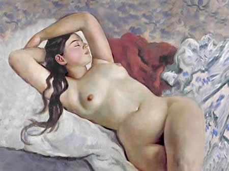 Muchacha desnuda en estilo realista ruso del 1900 por la maestra Serebriakova.