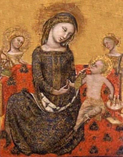 Madonna gótica pintada en témpera por el boloñés De Bolonia.