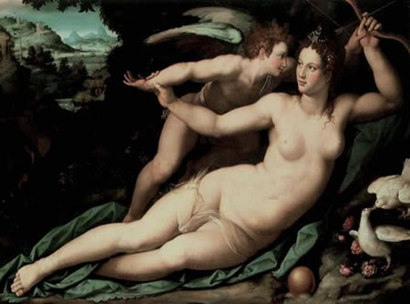 Pintura de desnudo mitológico, manierismo por el florentino Allori.