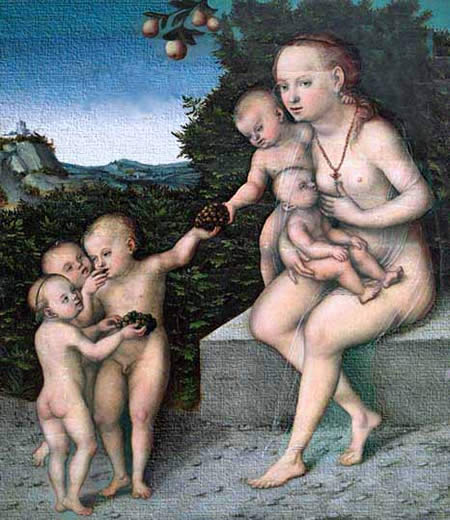 Cuadro alegórico del renacimiento alemán por Cranach el joven. 