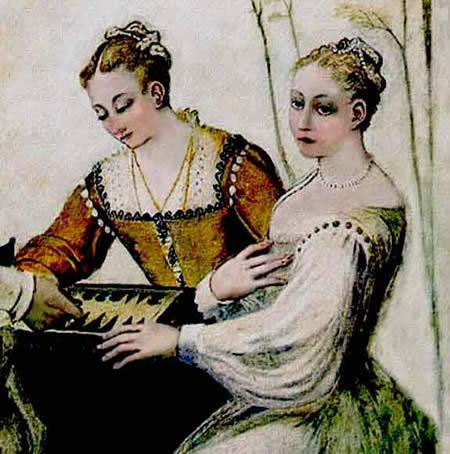 Damas italianas del 1500 pintadas al fresco por Fasolo.