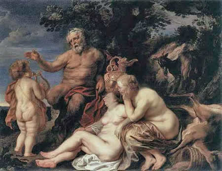 Pintura mitológica a manera de Rubens por el belga Jordaens.