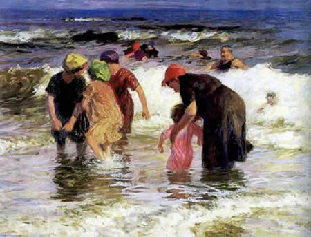 Bañistas en la playa, impresionismo americano modernista por Potthast.