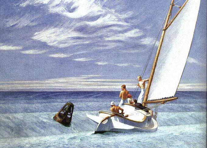 Escena neo-realista en el mar pintada por el americano Hopper.