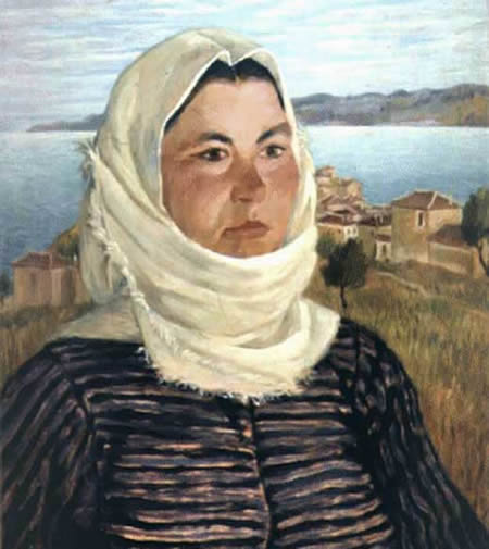 Retrato griego realista, estilo neoimpresionista macedonio por Paralis.